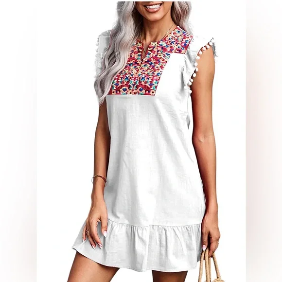 Kirundo Colorful Embroidered White Summer Dress size Small - Picture 1 of 14